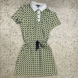 Melly M navy yellow print drawstring waist mini collared polo dress small s